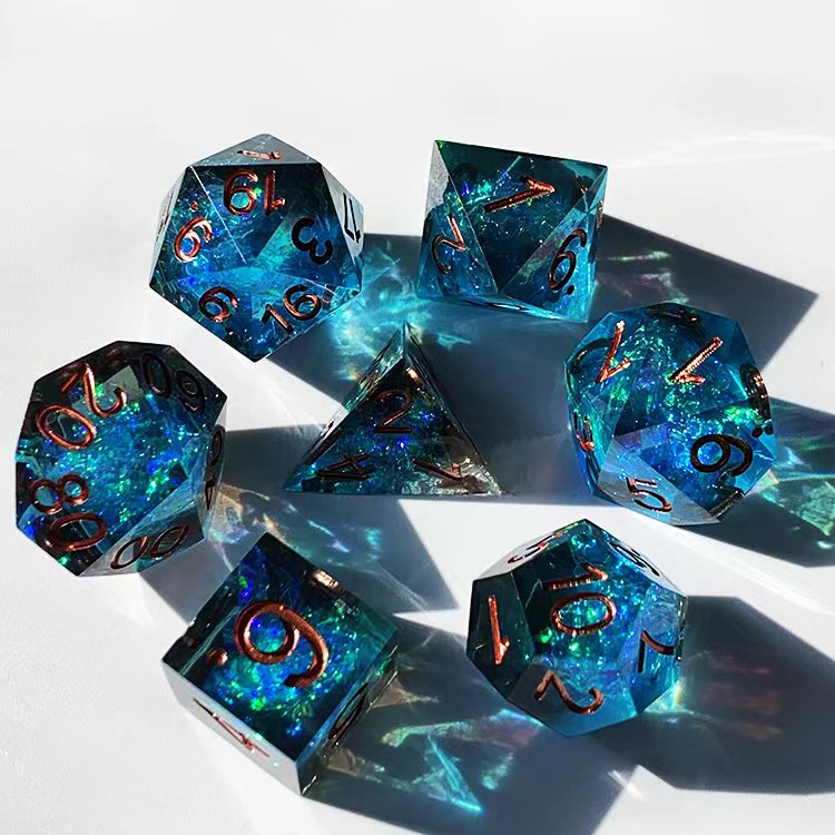 Blue Lightning DND Dice Set, Blue Black Sharp Edge D&D Dice Set, Dungeons and Dragons Polyhedral RPG D20, D6 Dice