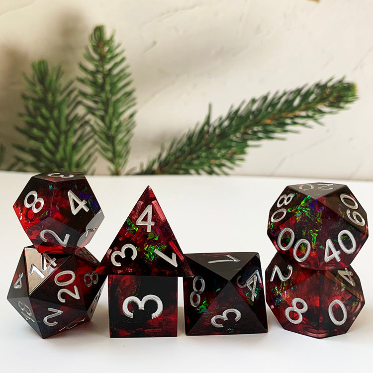 Dark Red Lightning Glass Dice Set