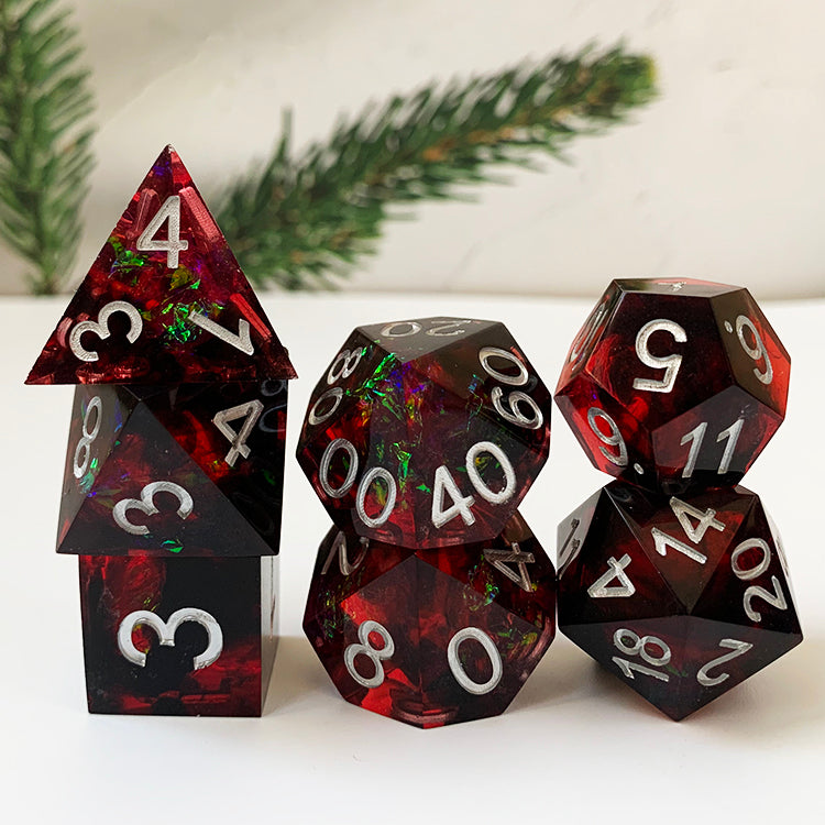 Dark Red Lightning Glass Dice Set