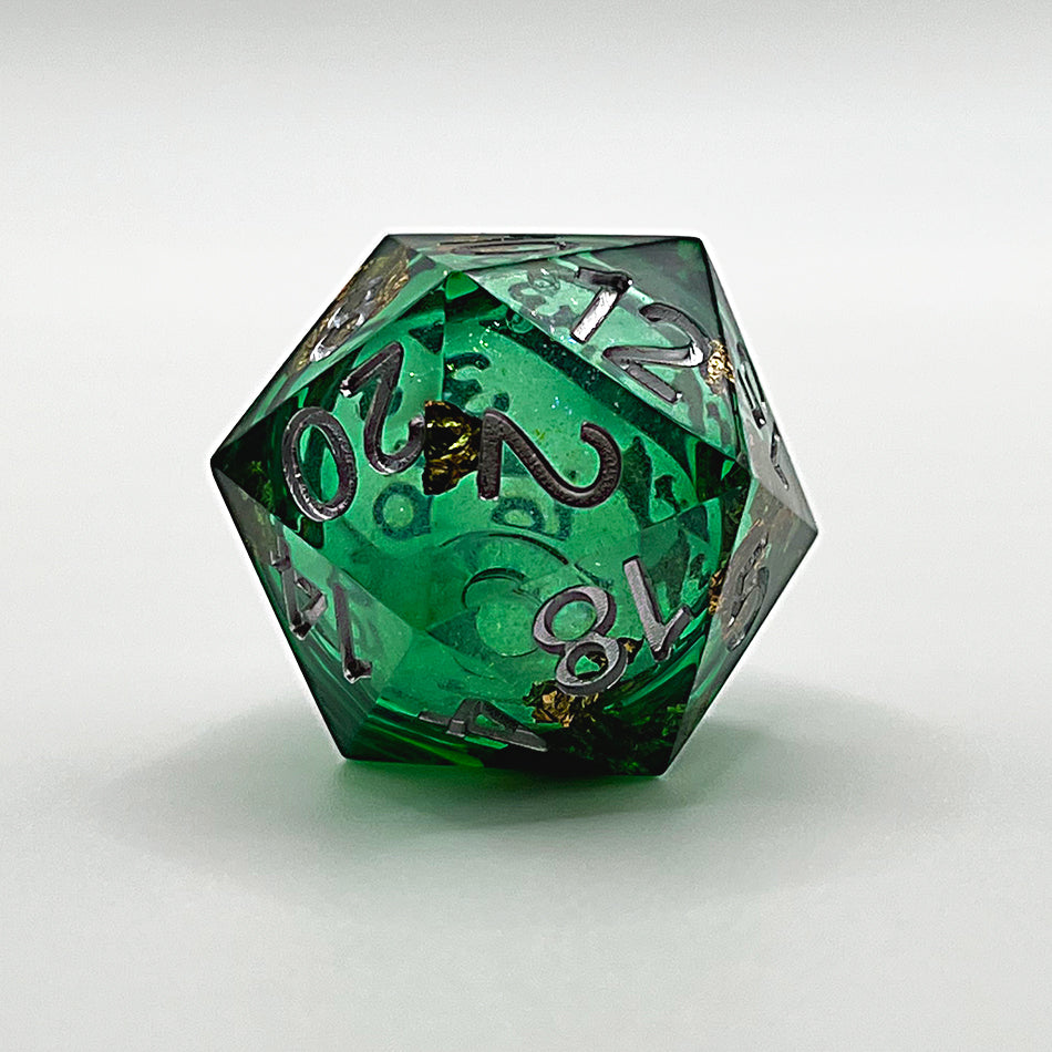 Green forest resin sharp edge dnd liquid core dice set