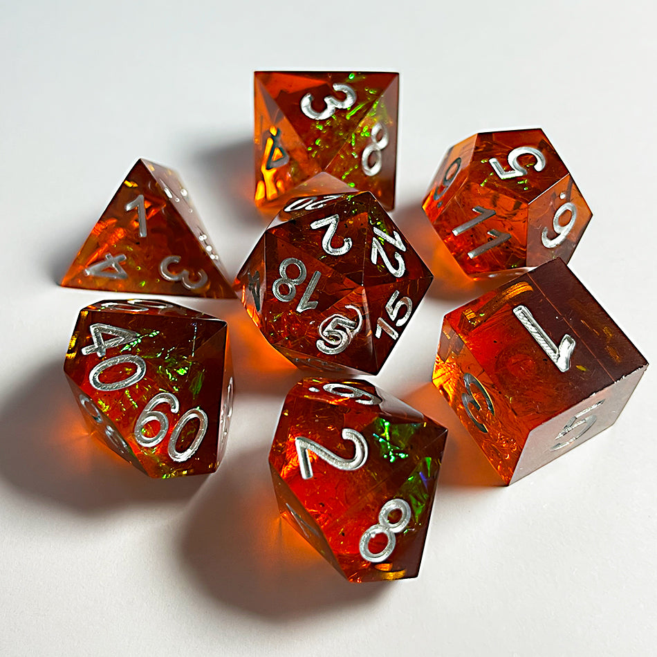 Dark Orange Lightning Glass Dice Set