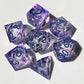 Glittering liquid core dice set for role playing games , Blue liquid core dice set , Dungeons and dragons dice set , Glittering d&d dice set