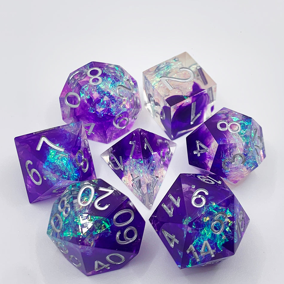 Transparent Handmade Purple Transparent Dungeons and Dragons dice Set D&D