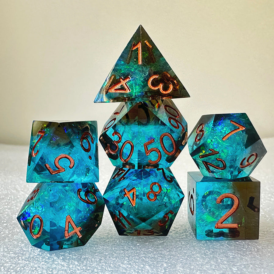 Blue Lightning DND Dice Set, Blue Black Sharp Edge D&D Dice Set, Dungeons and Dragons Polyhedral RPG D20, D6 Dice