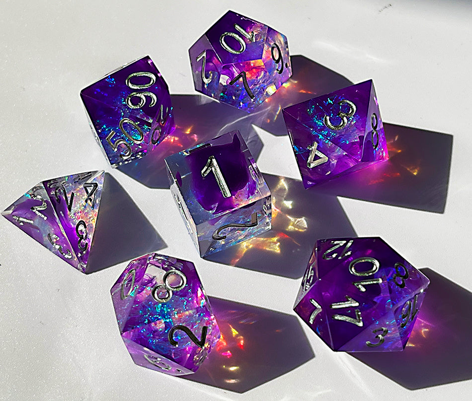 Transparent Handmade Purple Transparent Dungeons and Dragons dice Set D&D