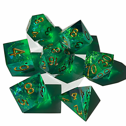 DnD Green Resin Dice, RPG dice, Dice Set for Dungeons and Dragons, Polyhedral Dice