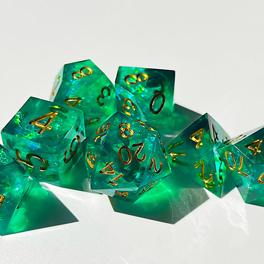 DnD Green Resin Dice, RPG dice, Dice Set for Dungeons and Dragons, Polyhedral Dice