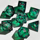 Handmade resin green liquid core dice set