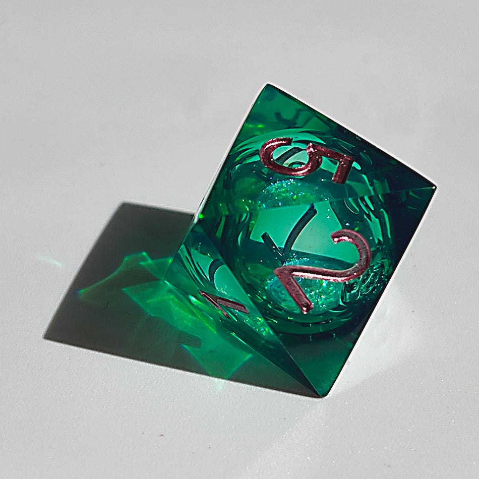 Handmade resin green liquid core dice set