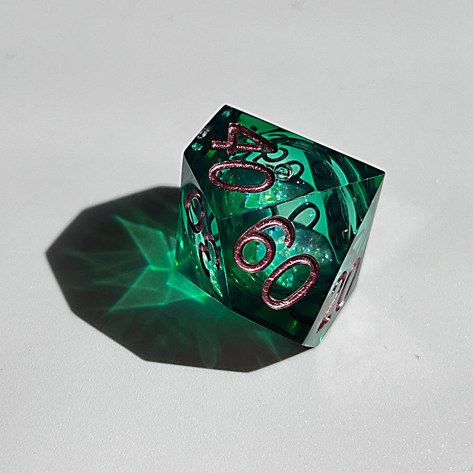 Handmade resin green liquid core dice set