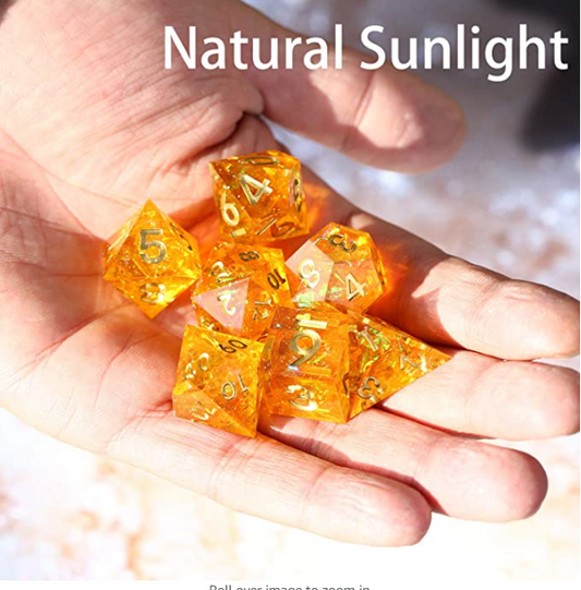 Handmade Dungeons and Dragons Dice, Sharp Edge Dice with Beautiful Inclusions (Citrine Color)