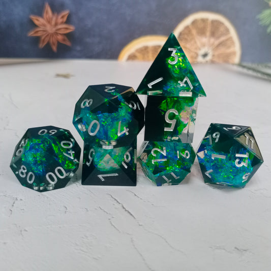 Green DND Dice Set Resin Polished Edge Polyhedral Dice Set