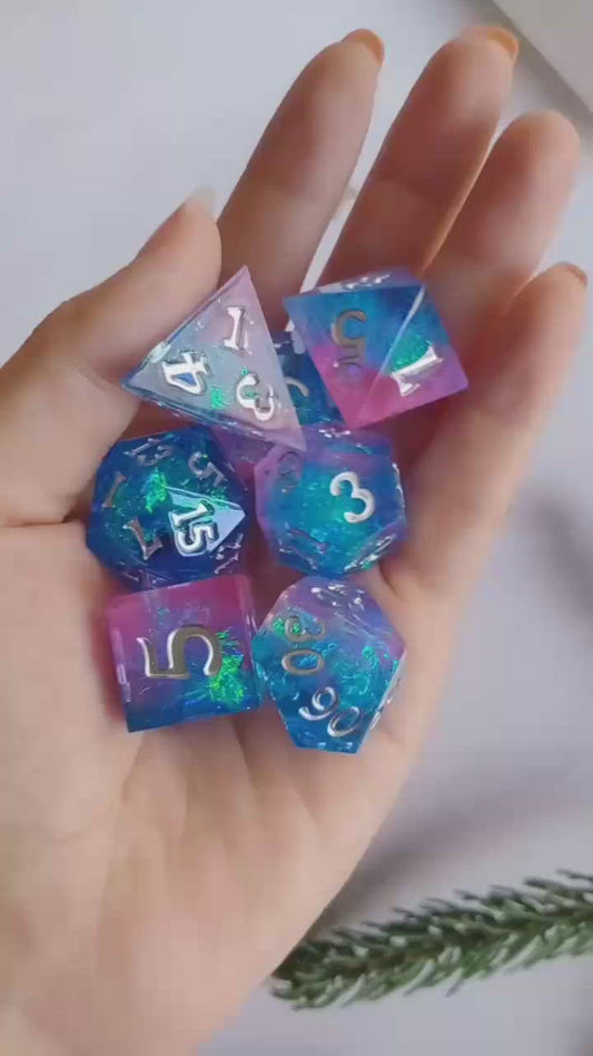 DND Dice Set Mirrored Multibody Blue Dice Set of 7 Includes Decoration Dungeons