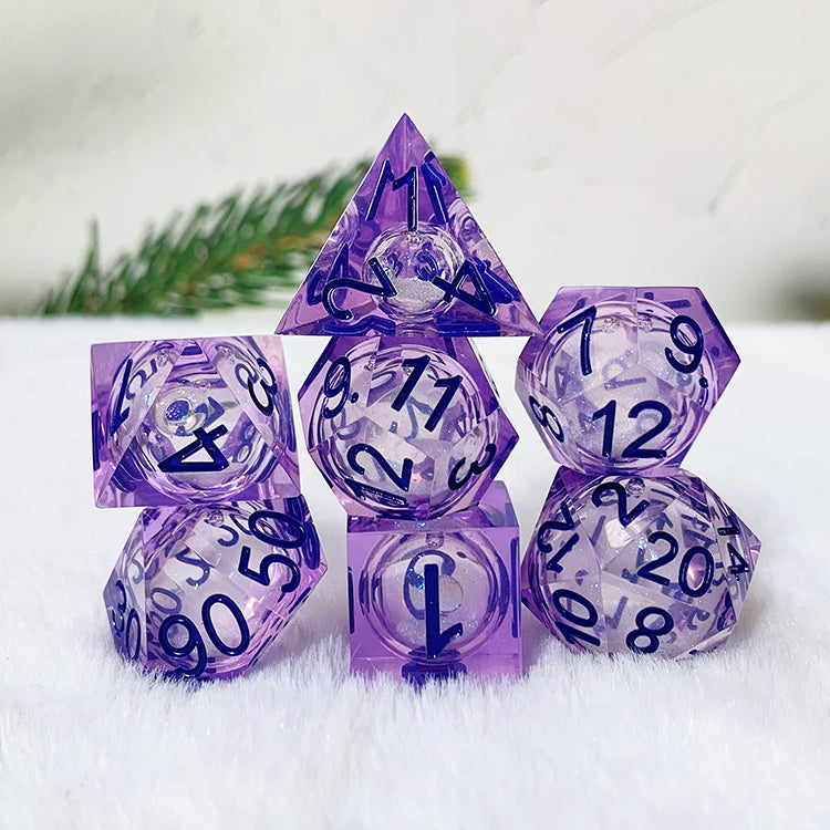 Glittering liquid core dice set for role playing games , Blue liquid core dice set , Dungeons and dragons dice set , Glittering d&d dice set