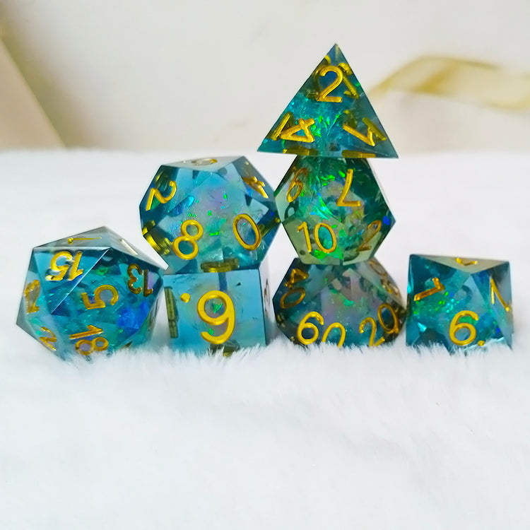 Handmade resin sharp edge ttrpg polyhedral dice set