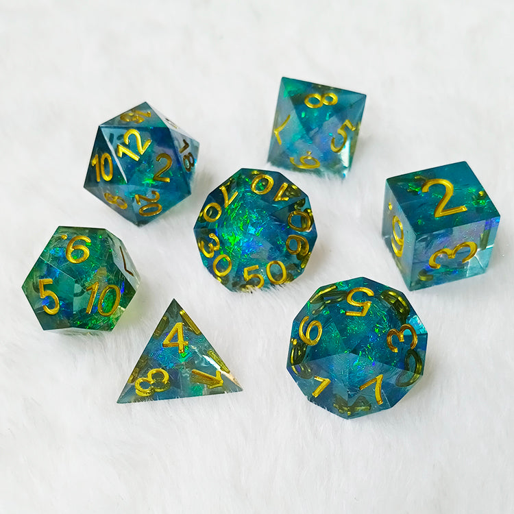 Handmade resin sharp edge ttrpg polyhedral dice set