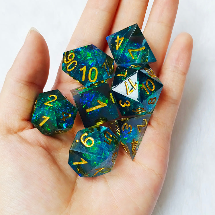 Handmade resin sharp edge ttrpg polyhedral dice set