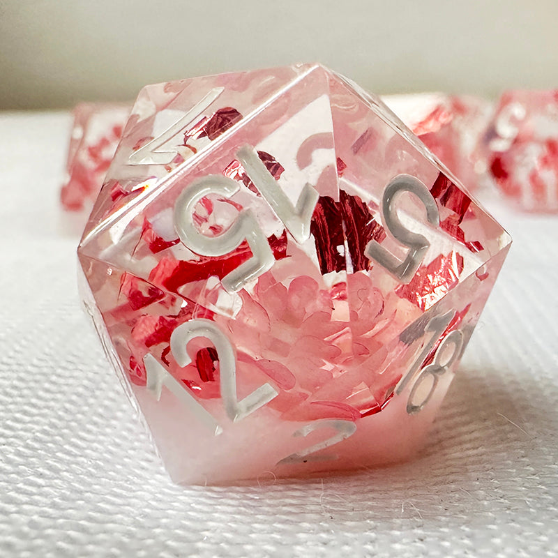 Handmade resin sharp edge flower inside dice set for dnd and rpg table –  dnsdice